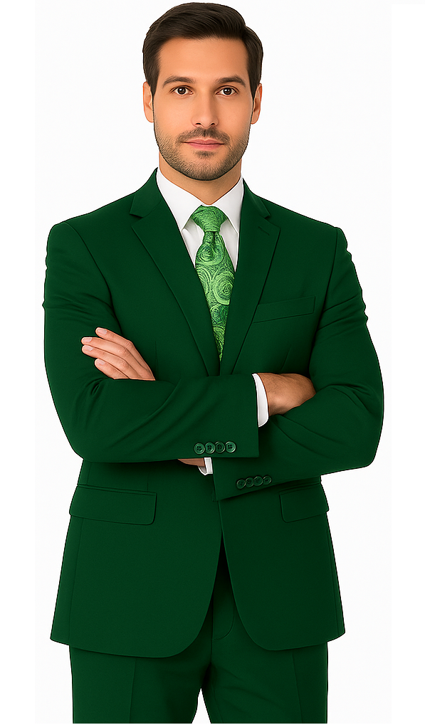 Mens 2 Button Classic Fit Basic Poplin Emerald Green Suit