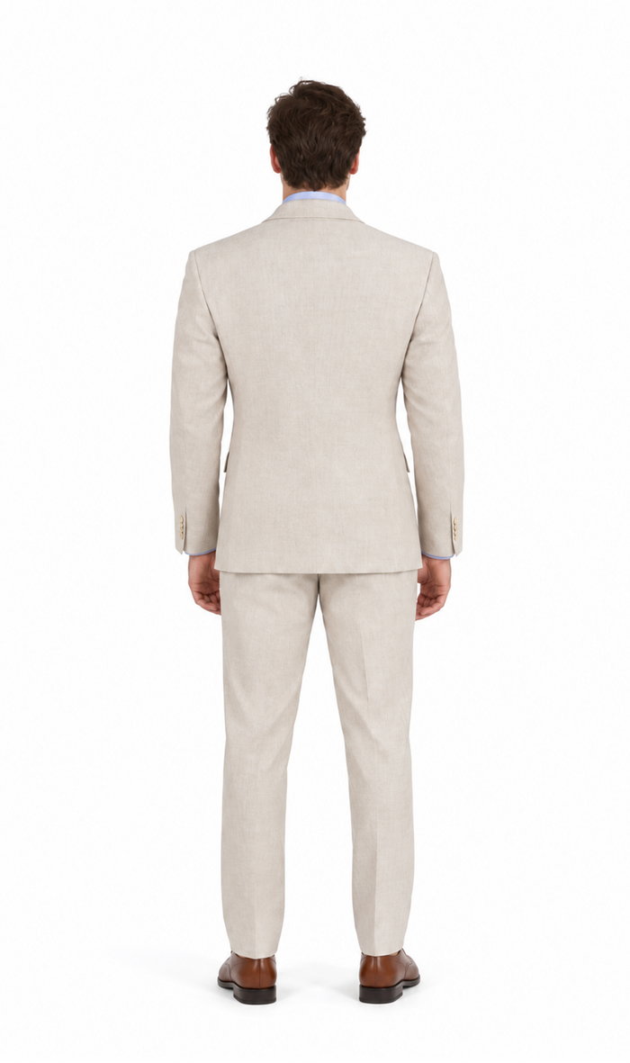 Men's 2PC Summer Seersucker Modern Fit Tan Pinstripe Suit