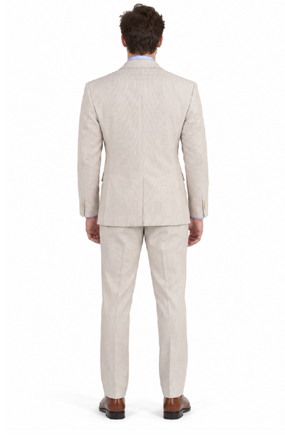 Men's 2PC Summer Seersucker Modern Fit Tan Pinstripe Suit