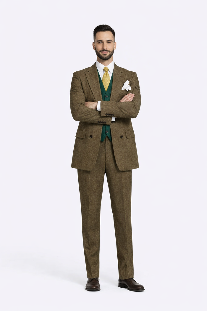 Al Capone Outfit for Men Brown Double Breasted Suit $179 + Hunter Green Vest $59 USA Men's Outlet