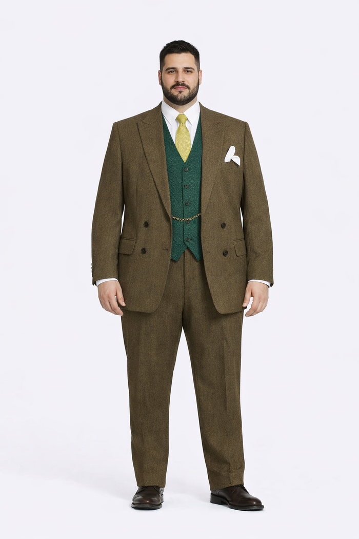 Al Capone Outfit for Men Brown Double Breasted Suit $179 + Hunter Green Vest $59 USA Men's Outlet