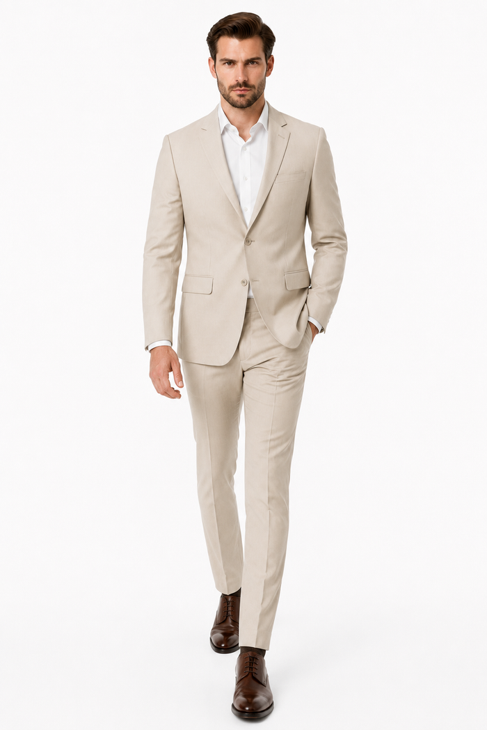 Vanderbilt Collection - Classic 2 Piece Suit 2 Buttons Regular Fit In Beige