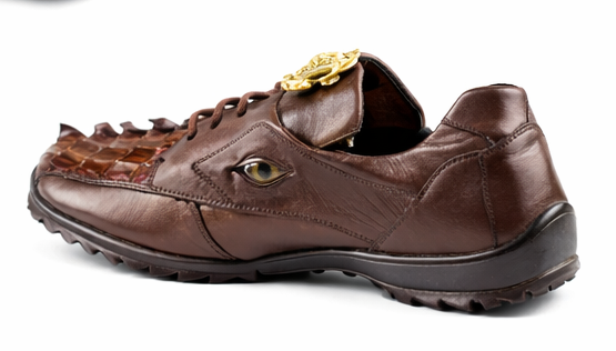 Men's Belvedere Vasco Calf & Crocodile Hornback Tail Sneaker in Tabac Brown