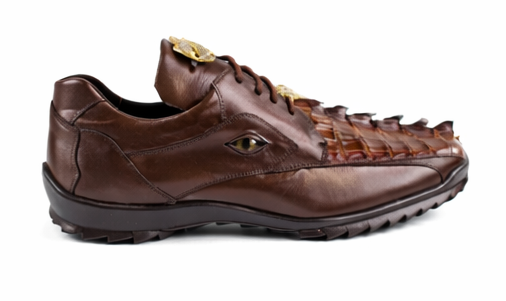 Men's Belvedere Vasco Calf & Crocodile Hornback Tail Sneaker in Tabac Brown