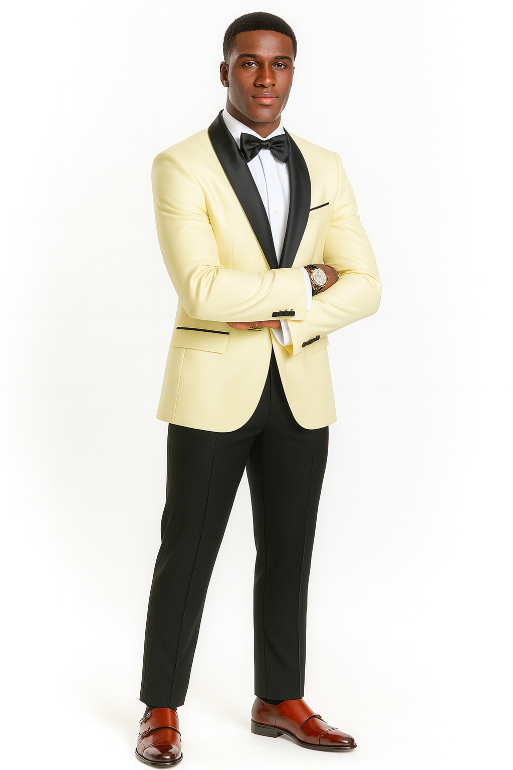 Big And Tall Suit For Men - Jacket + Pants + Bowtie + Pants - Ivory Suit