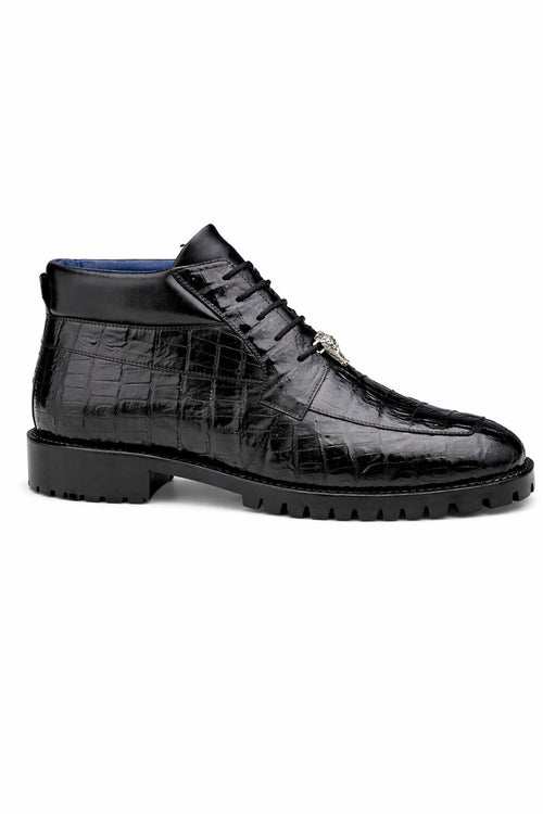 Gallardo Men's Shoes Black Exotic Caiman Crocodile Derby Split-toe Boots Belvedere Shoes