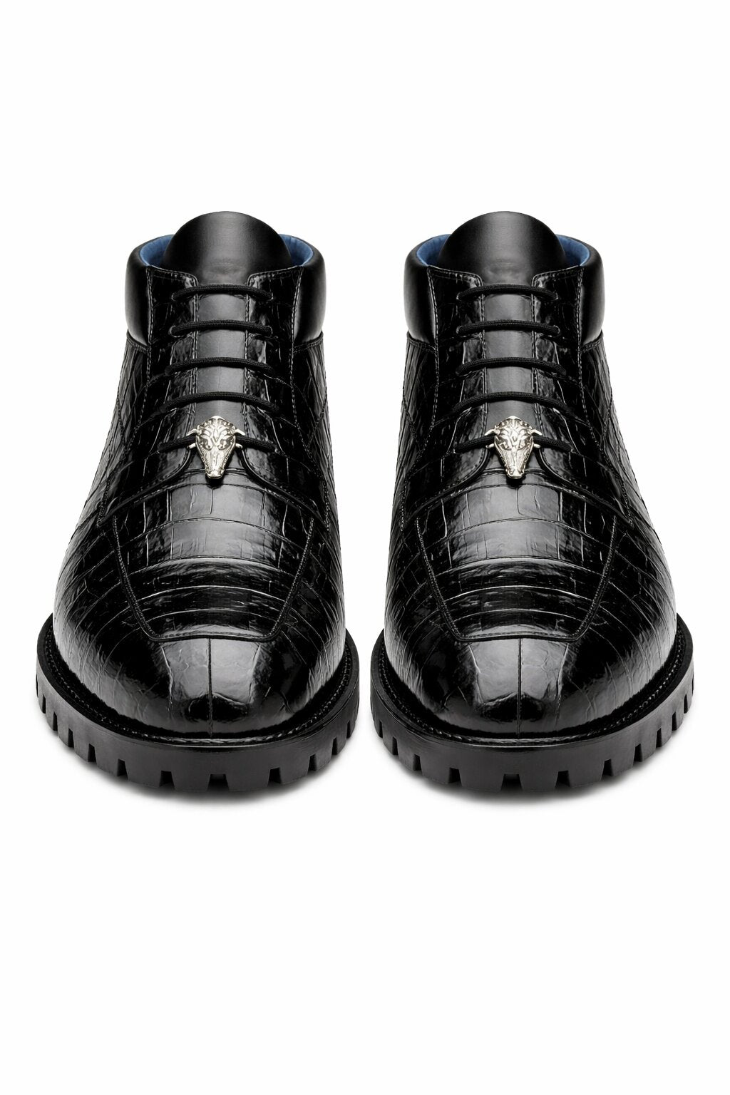 Gallardo Men's Shoes Black Exotic Caiman Crocodile Derby Split-toe Boots Belvedere Shoes