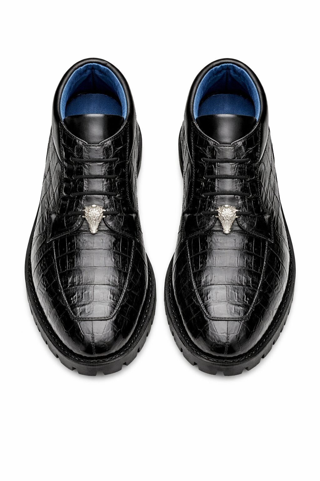 Gallardo Men's Shoes Black Exotic Caiman Crocodile Derby Split-toe Boots Belvedere Shoes