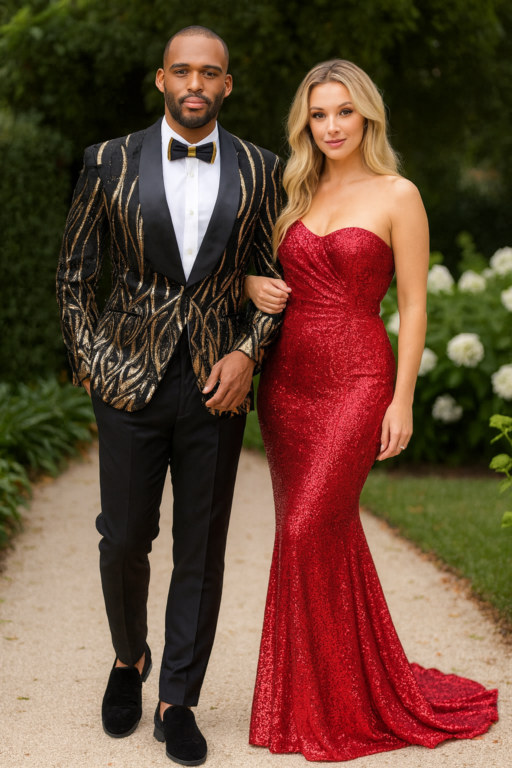 Black  Prom Tuxedo Suit - Black Wedding Suit - Mens Square Shawl Lapel Black & Gold Sequin Prom Tuxedo Jacket