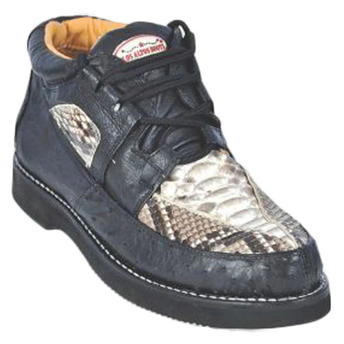 Men’s Black and Natural Exotic Alligator Crocodile Casual Shoes – Ostrich and Snakeskin Pattern Lace Up Dress Shoes - Boot By Los Altos