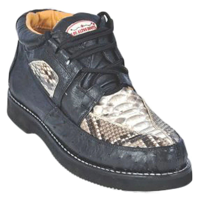 Men’s Black and Natural Exotic Alligator Crocodile Casual Shoes – Ostrich and Snakeskin Pattern Lace Up Dress Shoes - Boot By Los Altos