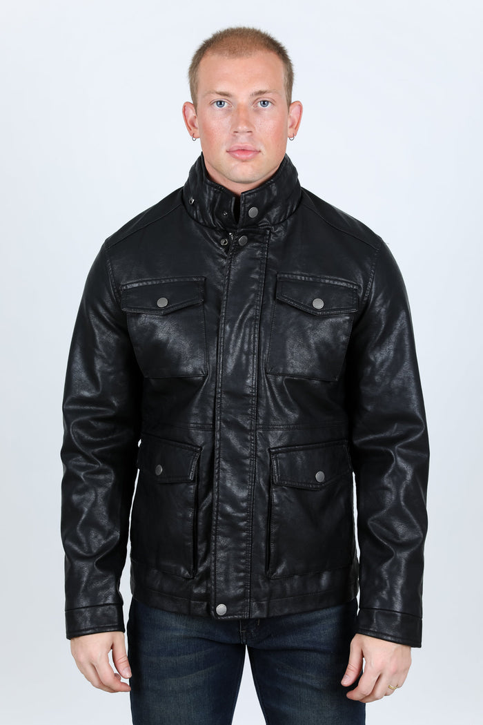 Mens Black Platini Western Leather Jacket - Vintage Cowboy Style