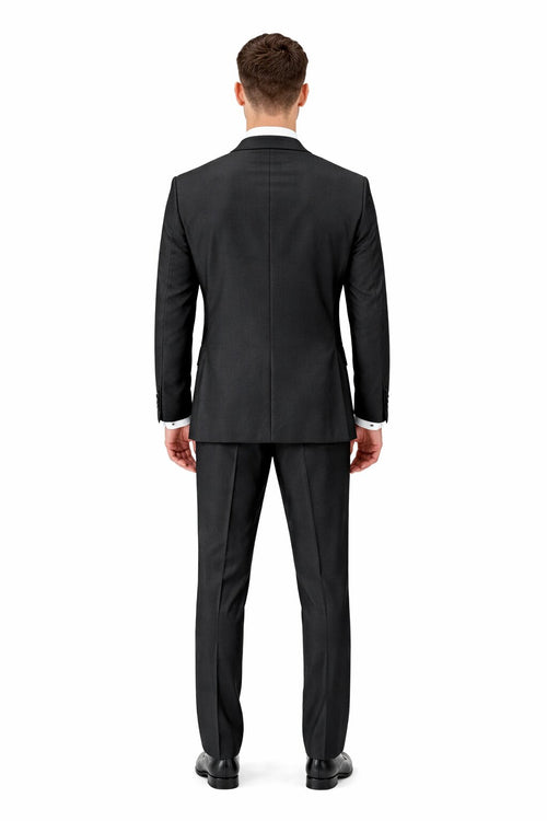 Mens Tiglio Modern Fit Black Wool Tuxedo – Classic Satin Lapel Formal Suit