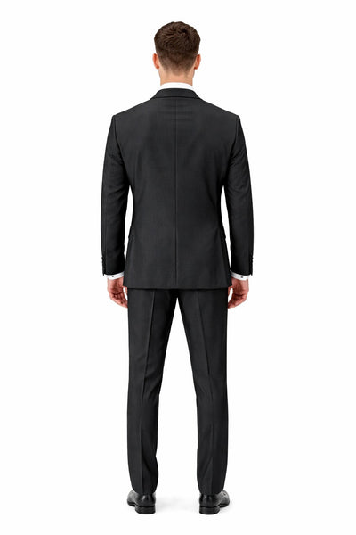 Mens Tiglio Modern Fit Black Wool Tuxedo – Classic Satin Lapel Formal Suit