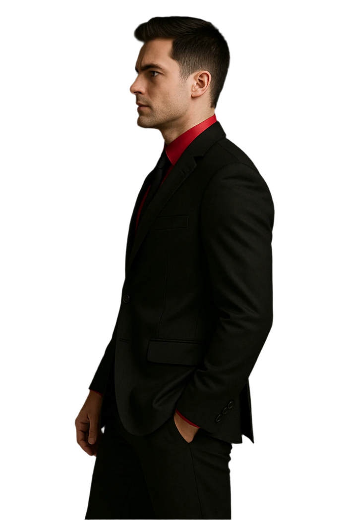 black dress shirt with red accents Men's Suit Black Tie Package Combo ~ Combination Deal The perfect amount of Color:WHITE/BLUE DRC Black Shirt Dress with