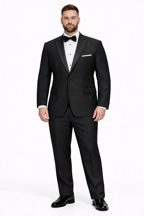 Mens Tiglio Modern Fit Black Wool Tuxedo – Classic Satin Lapel Formal Suit