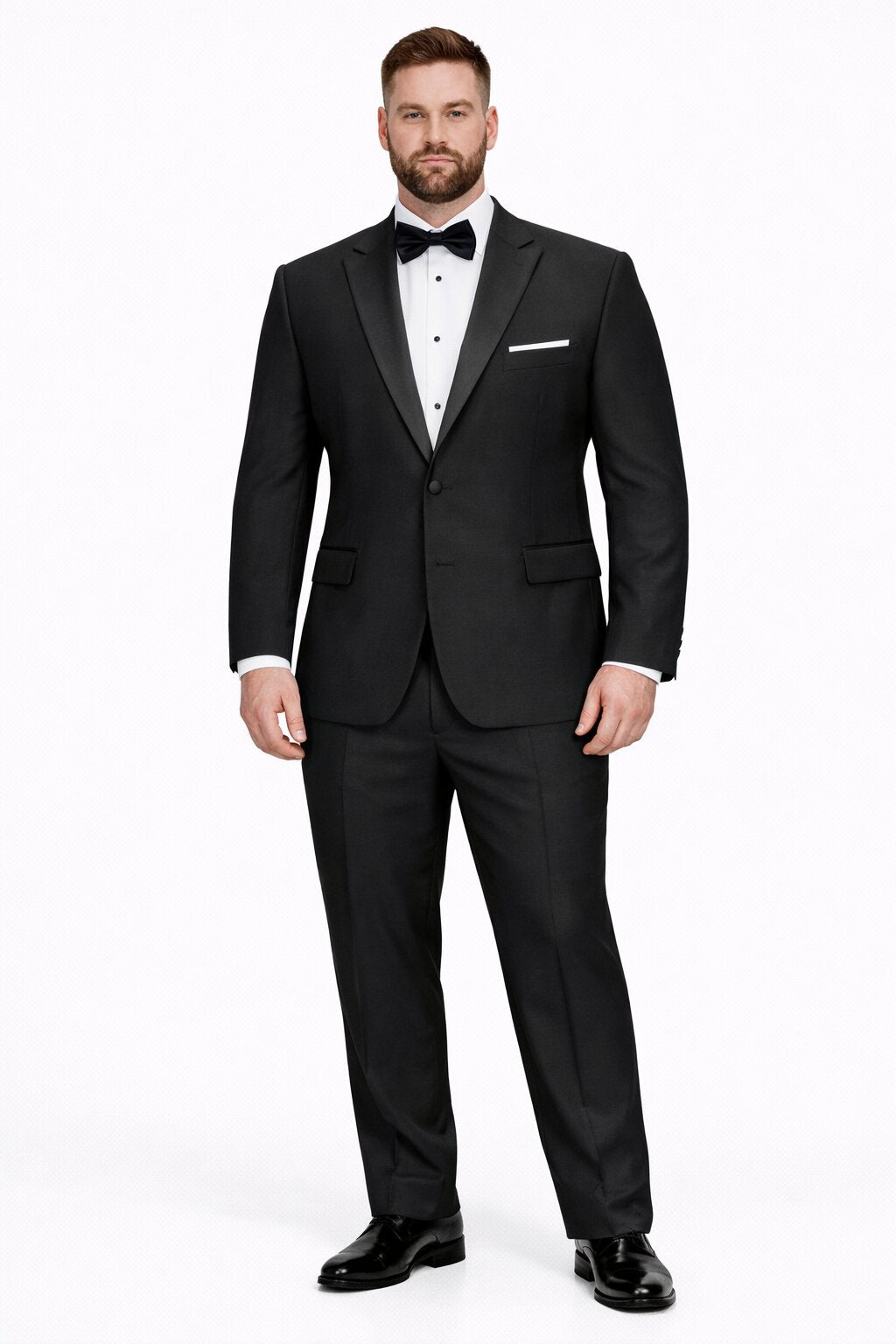 Mens Tiglio Modern Fit Black Wool Tuxedo – Classic Satin Lapel Formal Suit