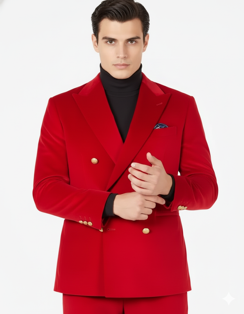 Mens Blazer - Six Button Color Velvet Blazer - Red Double Breasted Blazer by Men's Tuxedo USA