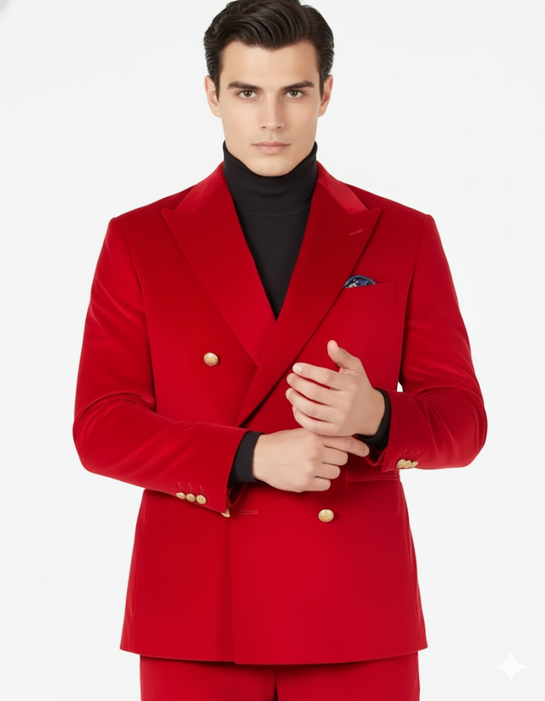 Mens Blazer - Six Button Color Velvet Blazer - Red Double Breasted Blazer by Men's Tuxedo USA