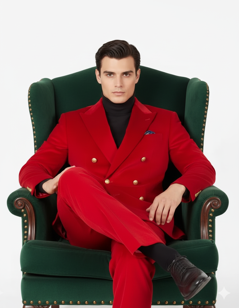 Mens Blazer - Six Button Color Velvet Blazer - Red Double Breasted Blazer by Men's Tuxedo USA