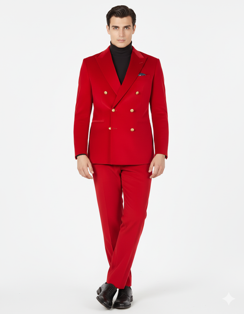 Mens Blazer - Six Button Color Velvet Blazer - Red Double Breasted Blazer by Men's Tuxedo USA