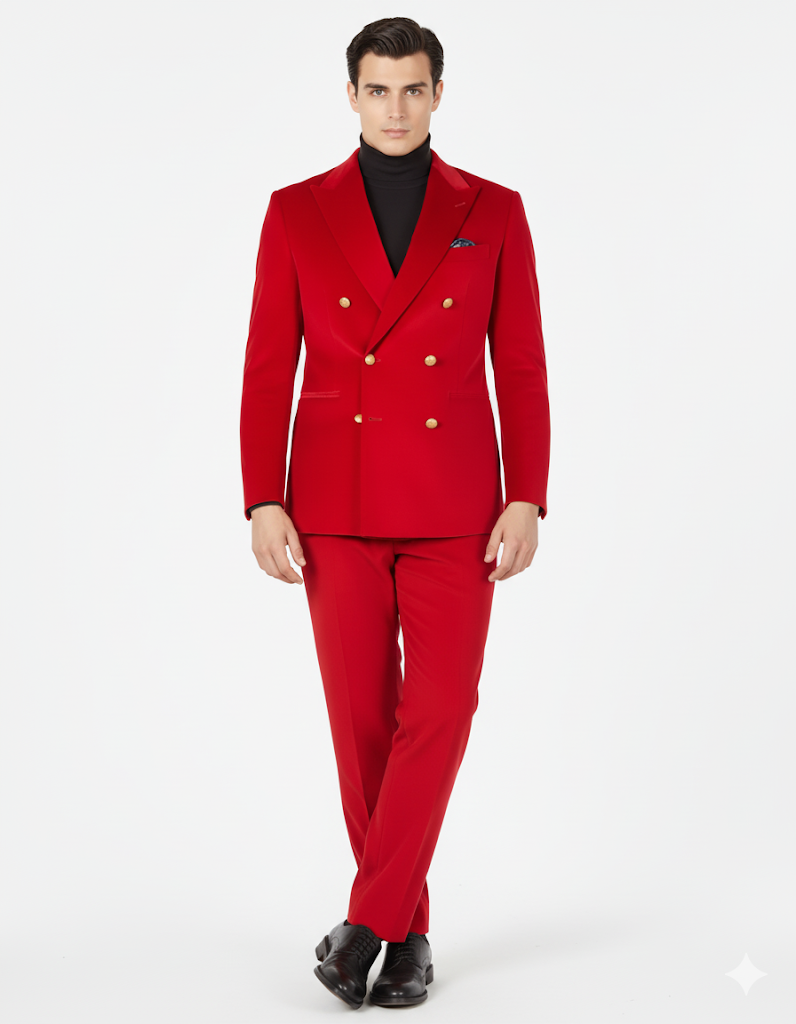 Mens Blazer - Six Button Color Velvet Blazer - Red Double Breasted Blazer by Men's Tuxedo USA