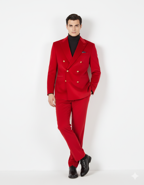 Mens Blazer - Six Button Color Velvet Blazer - Red Double Breasted Blazer by Men's Tuxedo USA