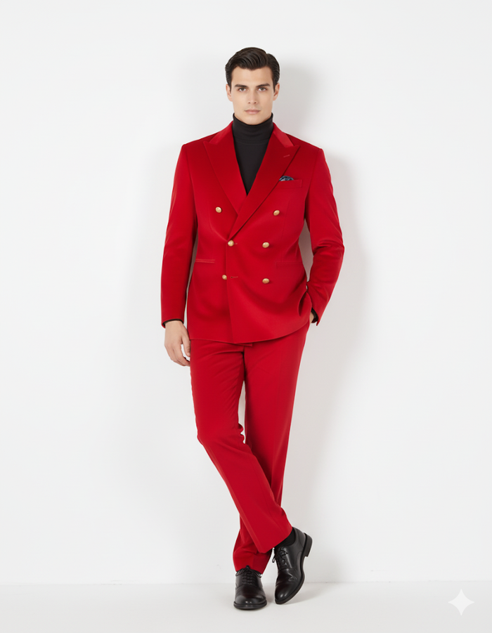 Mens Blazer - Six Button Color Velvet Blazer - Red Double Breasted Blazer by Men's Tuxedo USA