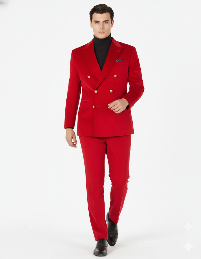 Mens Blazer - Six Button Color Velvet Blazer - Red Double Breasted Blazer by Men's Tuxedo USA