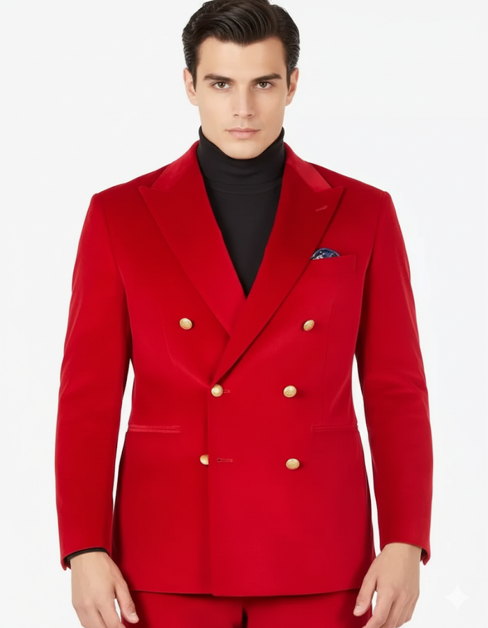 Mens Blazer - Six Button Color Velvet Blazer - Red Double Breasted Blazer by Men's Tuxedo USA
