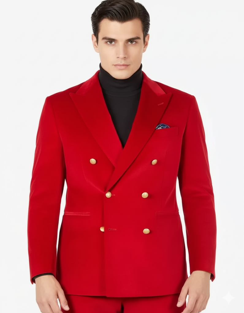 Mens Blazer - Six Button Color Velvet Blazer - Red Double Breasted Blazer by Men's Tuxedo USA