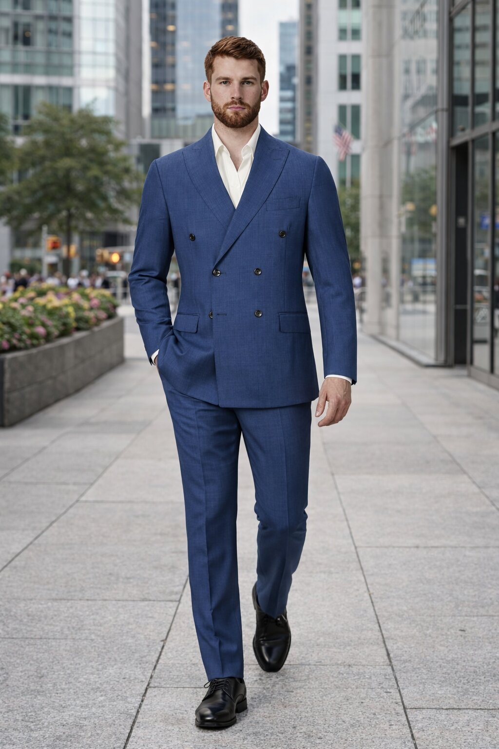 Mens Blue Wool Tiglio Double Breasted Suit – Classic Peak Lapel Suit