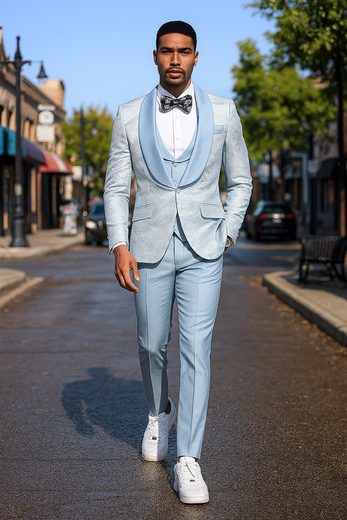2024 Prom Special Blue Tuxedo Suit w/ Double-Breasted Vest by Tazzio PROMTUXEDO