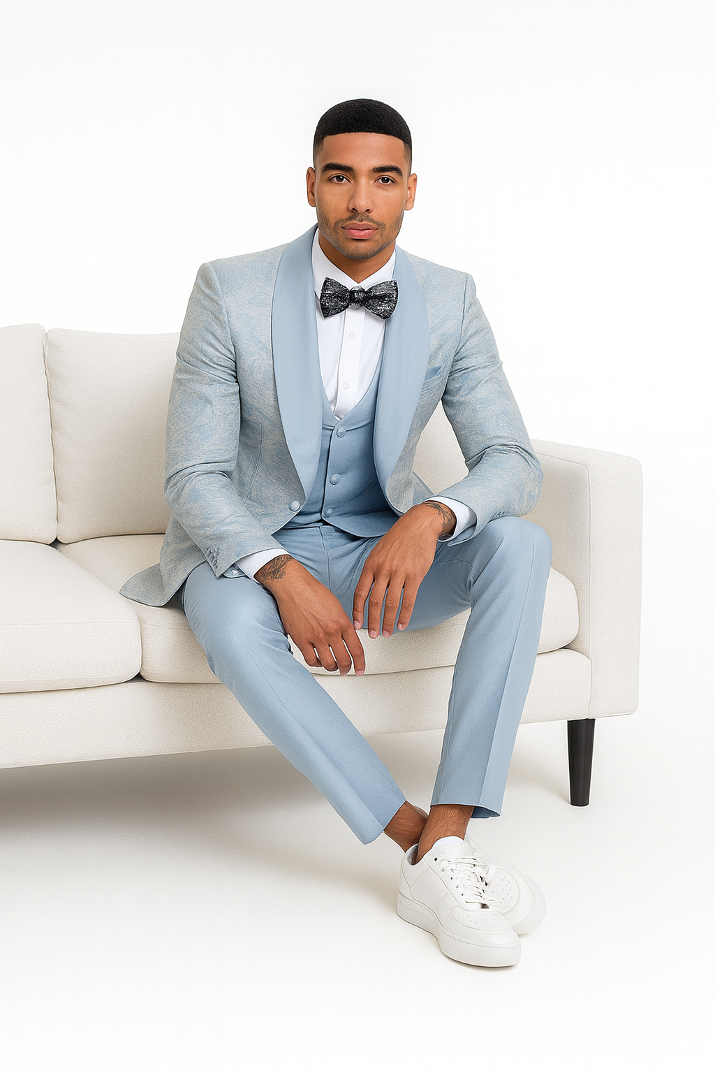 2026 Prom Special Blue Tuxedo Suit w/ Double-Breasted Vest by Tazzio