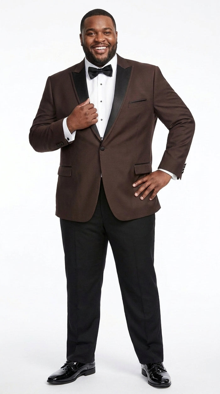 Mens Brown Dinner Jacket with Black Pants – Satin Lapel Tuxedo Suit for Weddings & Formal Events
