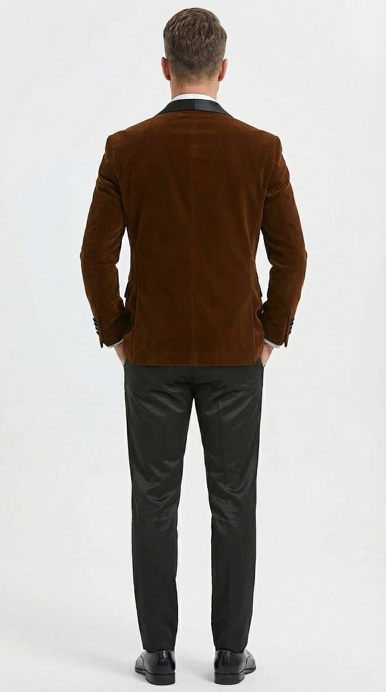 Mens Brown Velvet Tuxedo Jacket – Luxury Black Lapel Velvet Blazer for Wedding, Prom and Formal Events