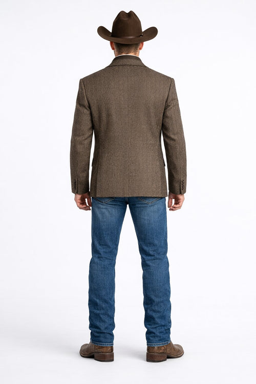 Men’s Brown Herringbone Tweed Cowboy Western Blazer – Classic Country Sport Coat Jacket for Ranch Wear,  Cowboy Jacket