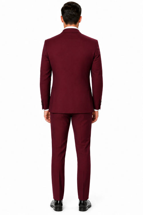 Maroon Prom Suit - Maroon Prom Tuxedo Suits - Maroon Wedding Tuxedo Mens One Button Satin Trim Shawl Tuxedo in Burgundy Wool by PROMTUXEDO