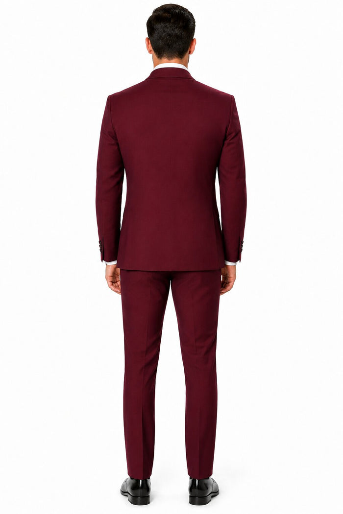 Maroon Prom Suit - Maroon Prom Tuxedo Suits - Maroon Wedding Tuxedo Mens One Button Satin Trim Shawl Tuxedo in Burgundy Wool by PROMTUXEDO