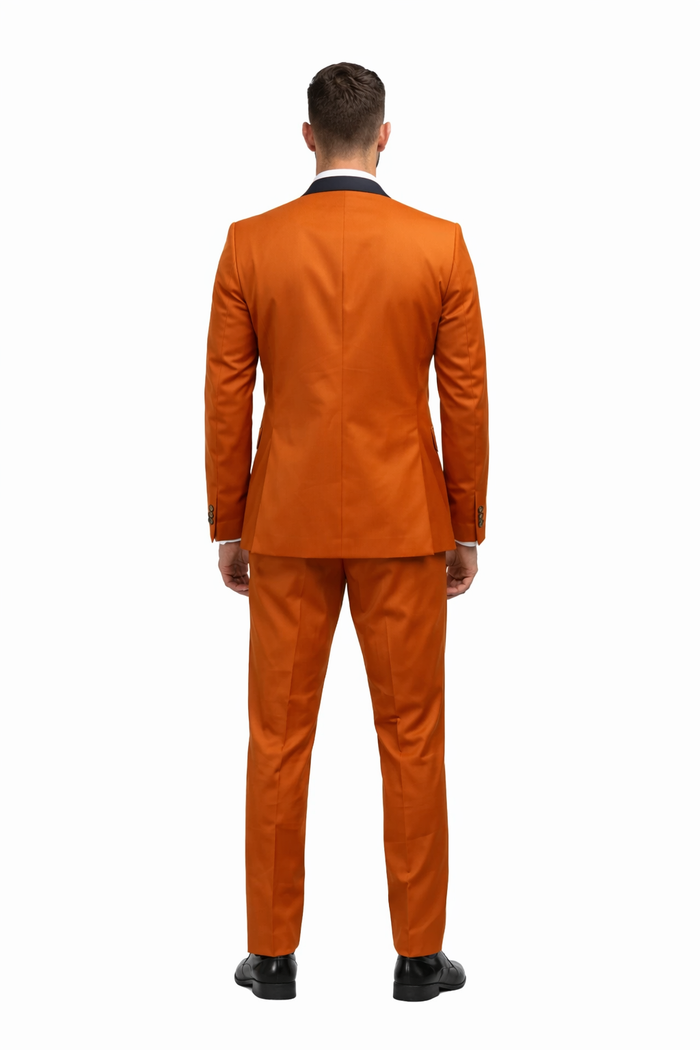 Men's Burnt Orange Tuxedo Suit - 3-Piece Slim Fit with Black Satin Shawl Lapel by USA Men's Outlet