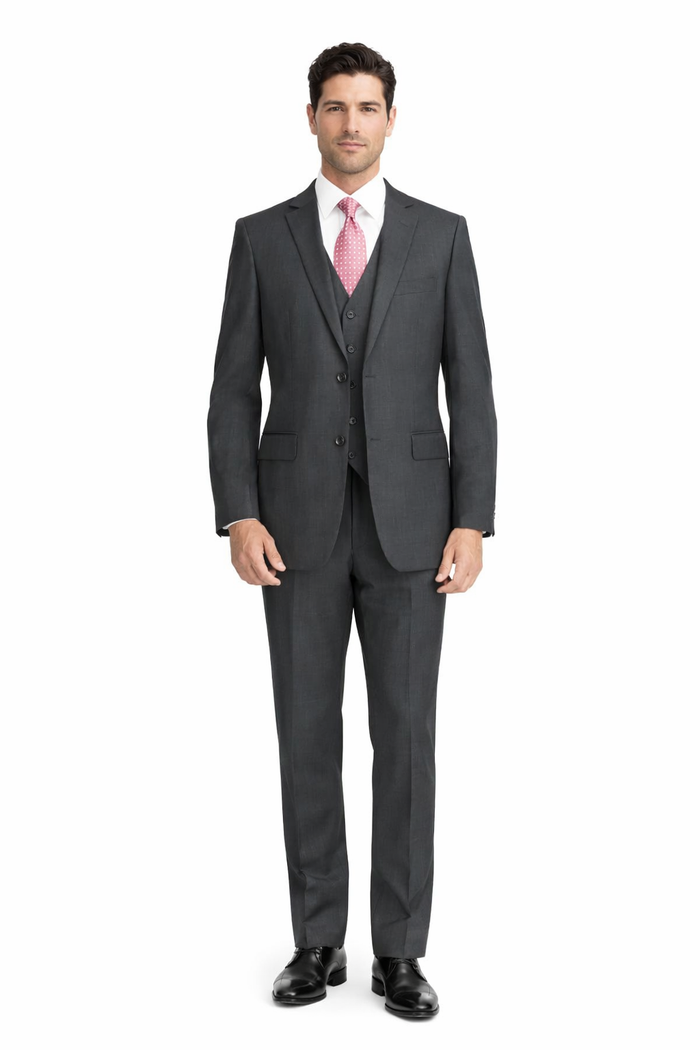 Mens Charcoal Tiglio Suit – Classic 3 Piece Dark Grey Suit for Business, Wedding and Formal Wear