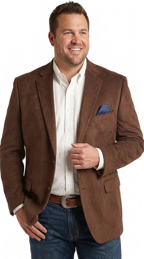 Mens Chocolate Brown Western Blazer – Cowboy Style Sport Coat Jacket Suede Fabric Two Buttons