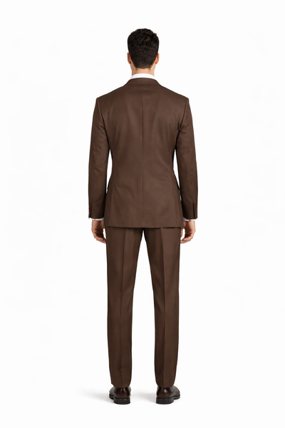 Mens Classic Double Breasted Poplin Brown Suit