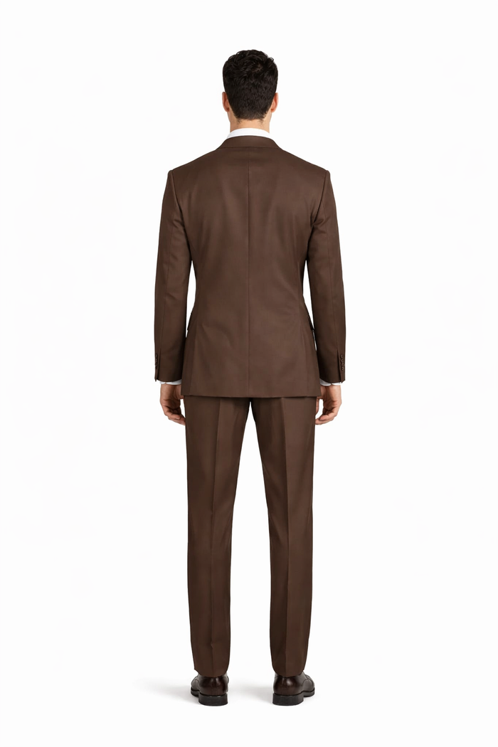 Mens Classic Double Breasted Poplin Brown Suit
