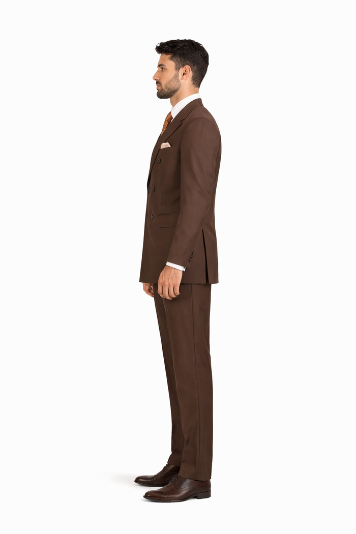 Mens Classic Double Breasted Poplin Brown Suit