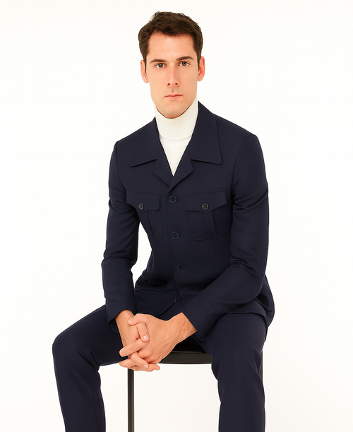 Mens Classic Navy Safari Suit with Utility Jacket and Coordinated Trousers