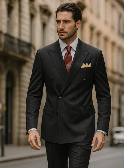 Men’s Premium Black Double Breasted Poplin Classic Suit by USA Men's Outlet