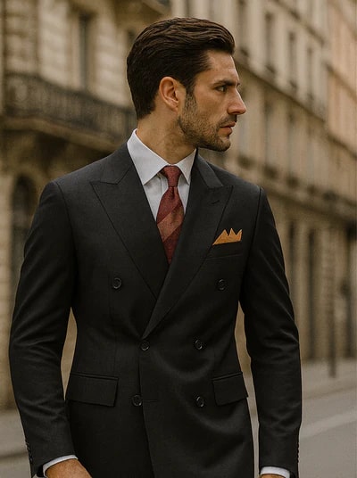 Men’s Premium Black Double Breasted Poplin Classic Suit by USA Men's Outlet