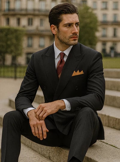 Men’s Premium Black Double Breasted Poplin Classic Suit by USA Men's Outlet