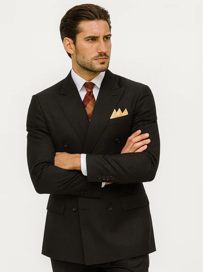 Men’s Premium Black Double Breasted Poplin Classic Suit by USA Men's Outlet